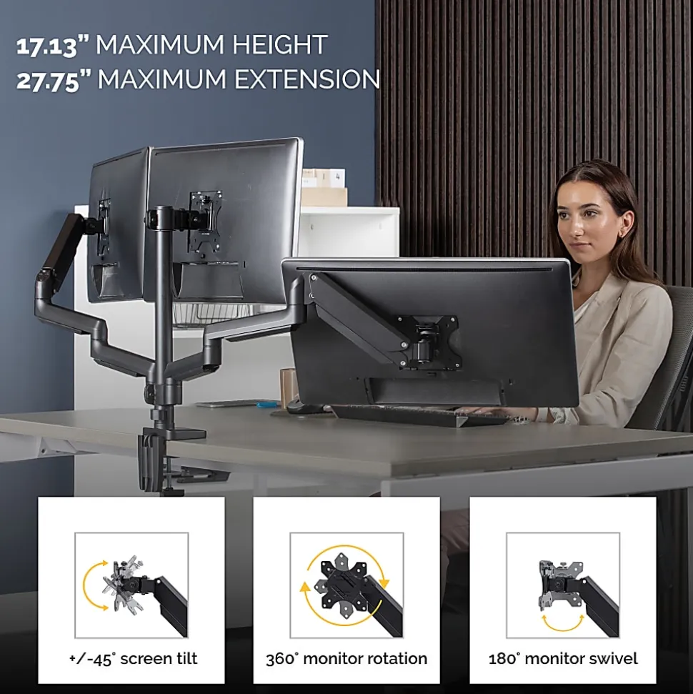 Fellowes® Platinum Series Triple Flat-Panel Monitor Arms, Black