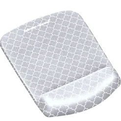 Fellowes® PlushTouch™ Microban® Mouse Pad With FoamFusion™ Wrist Rest, Lattice Pattern, Gray/White