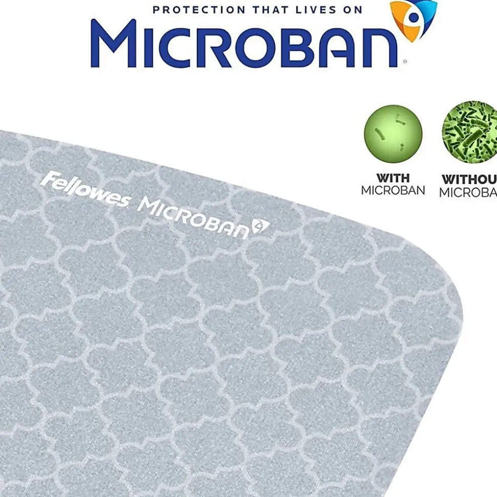 Fellowes® PlushTouch™ Microban® Mouse Pad With FoamFusion™ Wrist Rest, Lattice Pattern, Gray/White