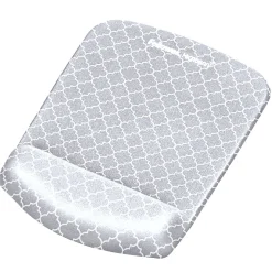 Fellowes® PlushTouch™ Microban® Mouse Pad With FoamFusion™ Wrist Rest, Lattice Pattern, Gray/White