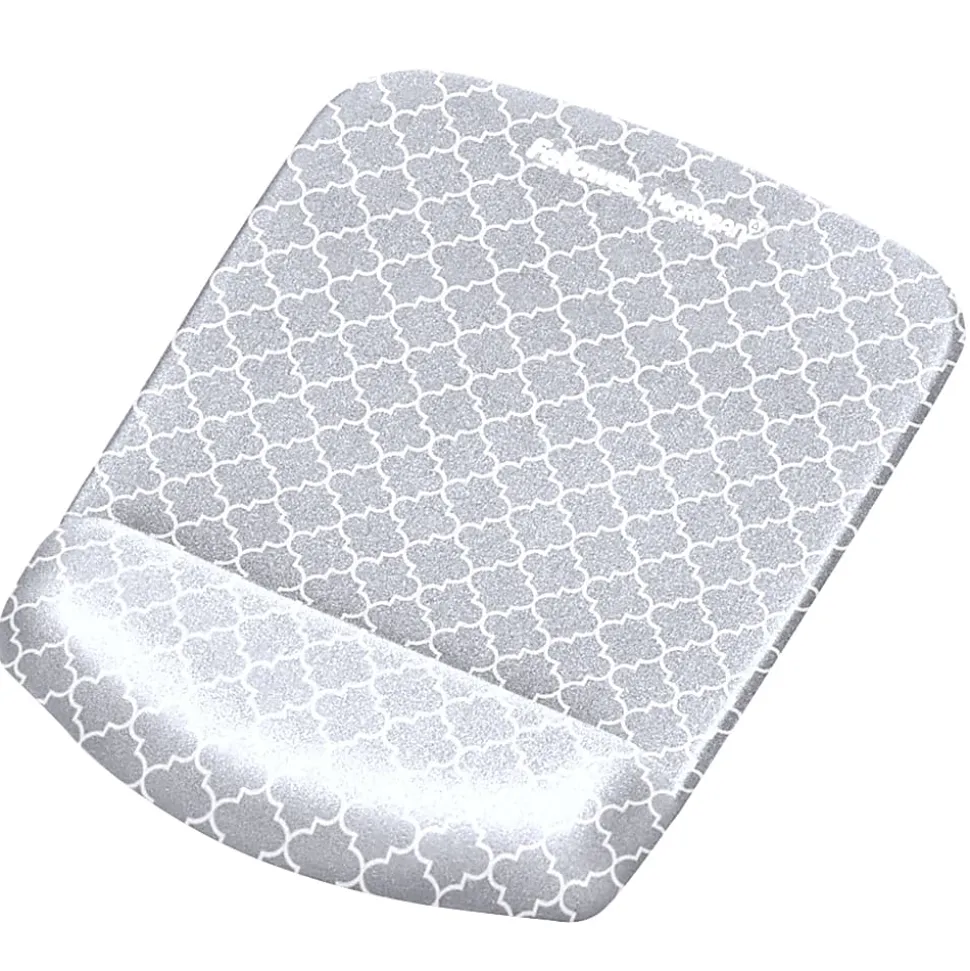 Fellowes® PlushTouch™ Microban® Mouse Pad With FoamFusion™ Wrist Rest, Lattice Pattern, Gray/White
