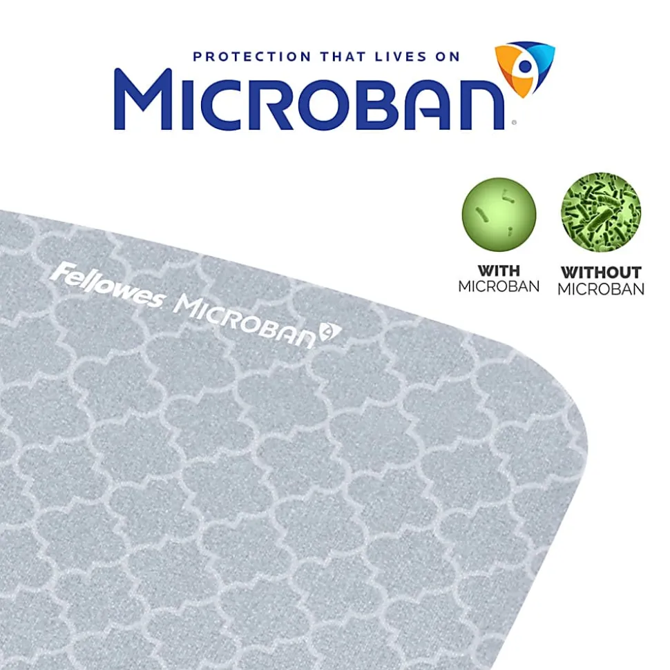 Fellowes® PlushTouch™ Microban® Mouse Pad With FoamFusion™ Wrist Rest, Lattice Pattern, Gray/White