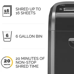 Fellowes® Powershred® 79Ci 100% Jam-Proof 16-Sheet Cross-Cut Paper Shredder with SafeSence®, Black/Silver