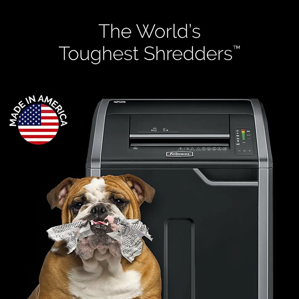 Fellowes® Powershred® 425i 100% Jam Proof BAA Compliant 38-Sheet Strip-Cut Continuous Duty Large Office Shredder