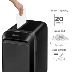 Fellowes® Powershred® LX190 100% Jam Proof 20-Sheet Cross-Cut Paper Shredder, Black