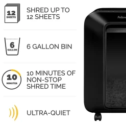 Fellowes® Powershred® LX 170 100% Jam Proof 12-Sheet Cross-Cut Paper Shredder, Black