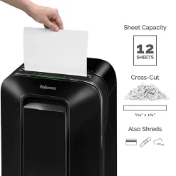Fellowes® Powershred® LX 170 100% Jam Proof 12-Sheet Cross-Cut Paper Shredder, Black