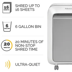 Fellowes® Powershred® LX210 100% Jam Proof Micro-Cut 16-Sheet Shredder, White, 5015301