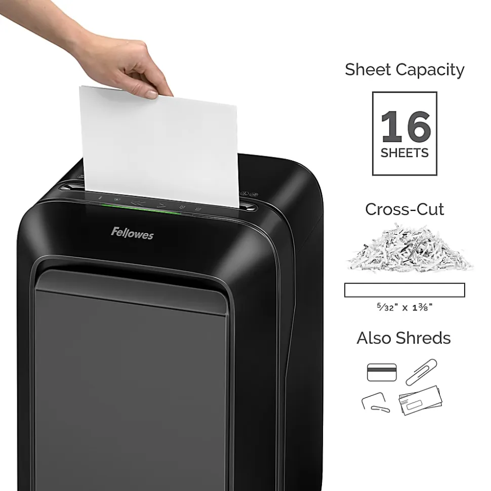 Fellowes® Powershred® LX180 16-Sheet Cross-Cut Shredder, Black