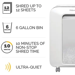 Fellowes® Powershred® LX200 12 Sheet Micro-Cut Paper Shredder, White, 5015101