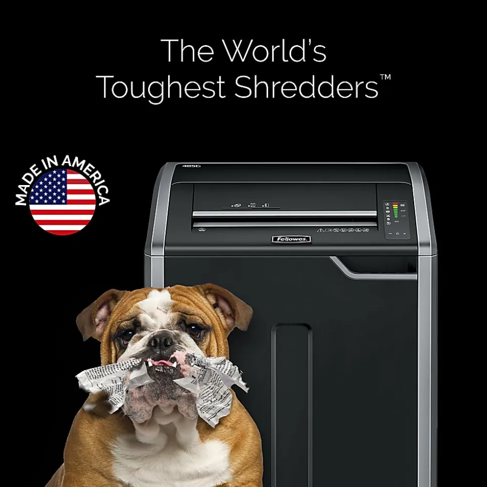 Fellowes® Powershred® 8-Sheet Super Micro-Cut Paper Shredder, 425HSG, BAA/TAA Compliant, Black/Silver
