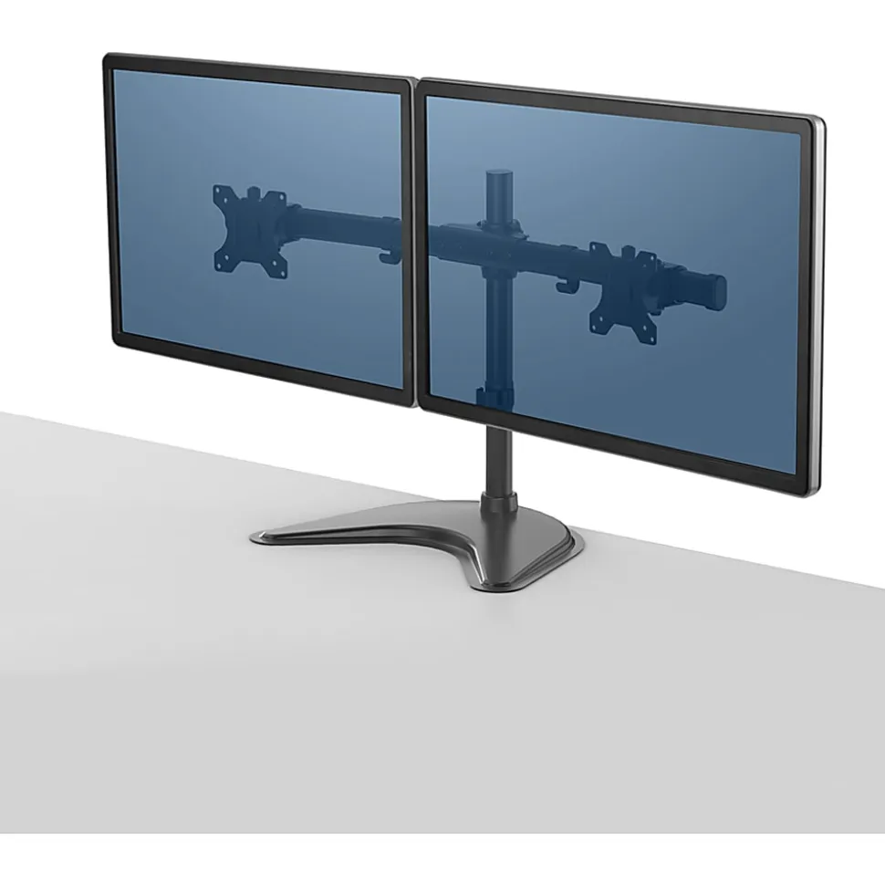 Fellowes® Professional Series Freestanding Dual Horizontal Arm For Monitors Up To 30", 19 1/2"H x 35"W x 11"D, Black, 8043701