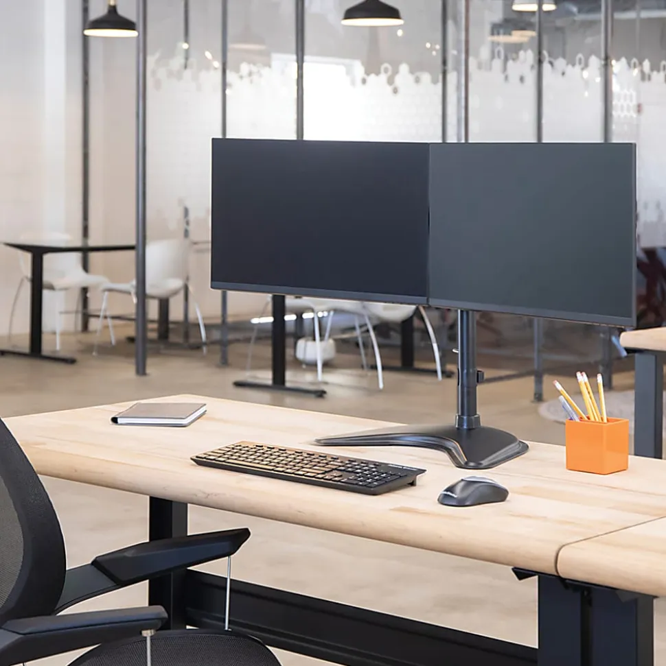 Fellowes® Professional Series Freestanding Dual Horizontal Arm For Monitors Up To 30", 19 1/2"H x 35"W x 11"D, Black, 8043701