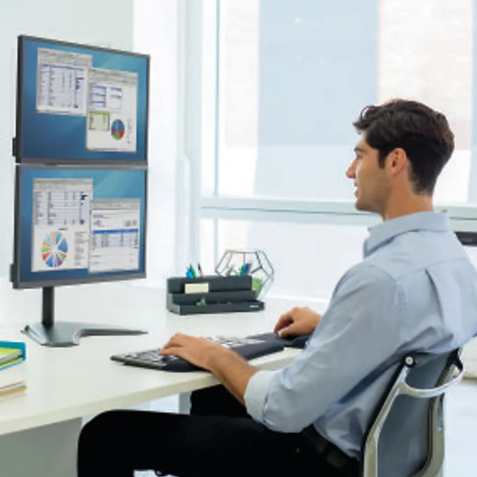 Fellowes® Professional Series Freestanding Dual-Stacking Arm For Monitors Up To 32", 35 1/2"H x 15 5/16"W x 11"D, Black, 8044001
