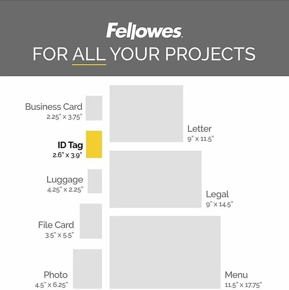 Fellowes Punched ID Card/Clip Glossy Laminating Pouches - 3.88"x 5 mil Thickness - Glossy - - 52033, 25/Pack