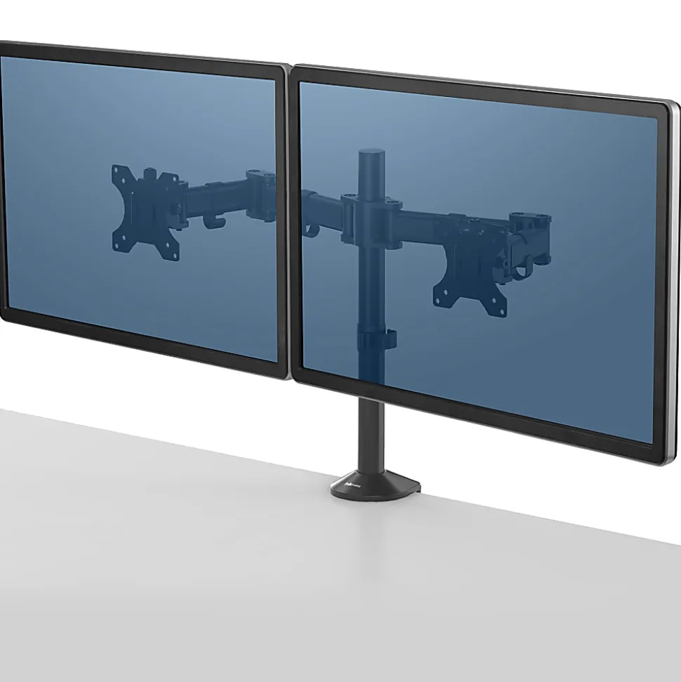 Fellowes® Reflex Dual Monitor Arms, 21-3/4"H x 4-1/2"W x 28-5/8"D, Black