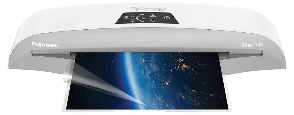 Fellowes® Rhea Laminator With Pouch Starter Kit, 12.5" Width, White/Gray