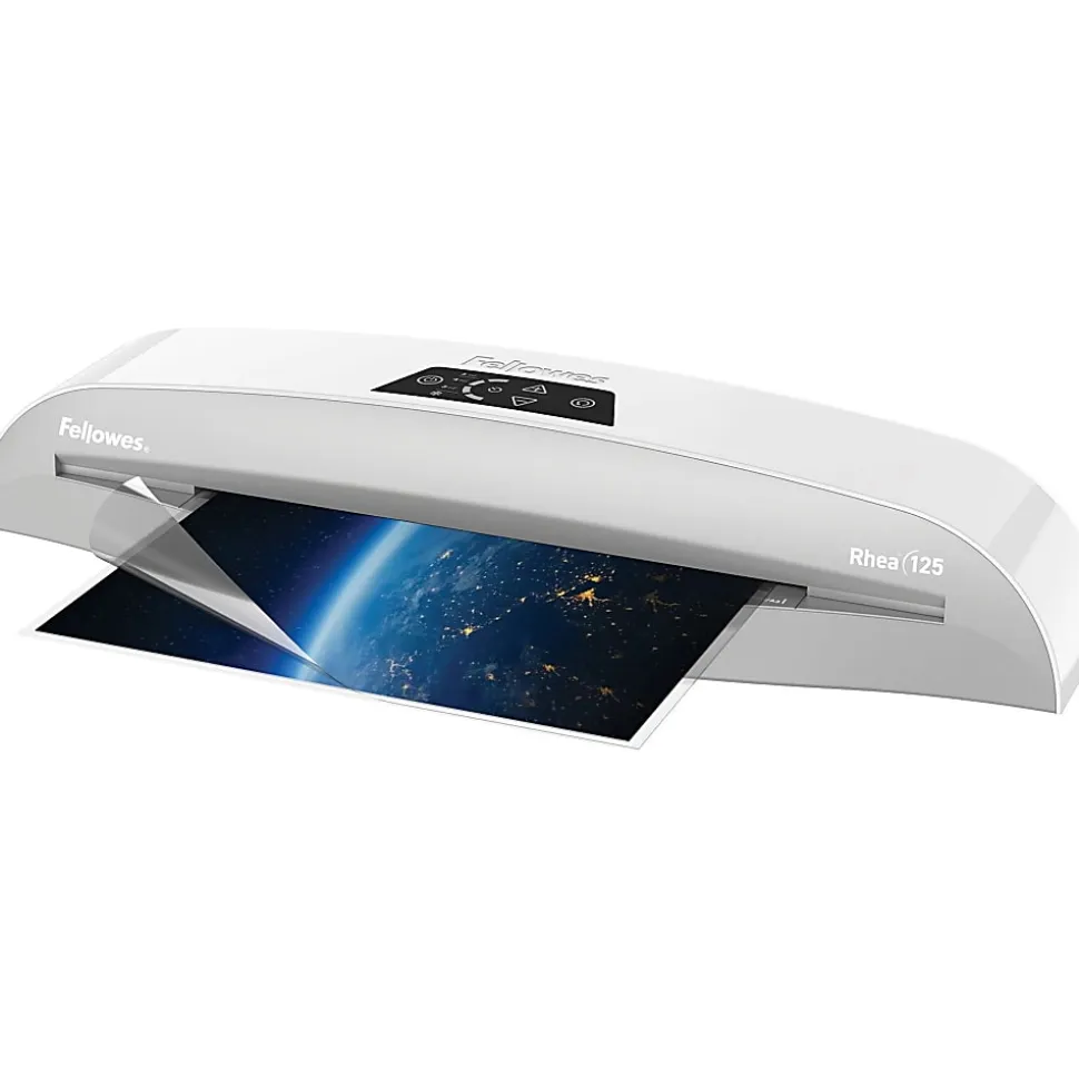 Fellowes® Rhea Laminator With Pouch Starter Kit, 12.5" Width, White/Gray
