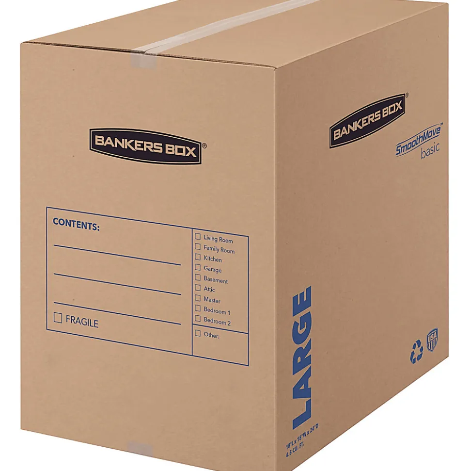 Fellowes® SmoothMove Basic Moving Boxes, 18.3" x 18.3" x 24.8", Kraft/Black, Carton Of 15