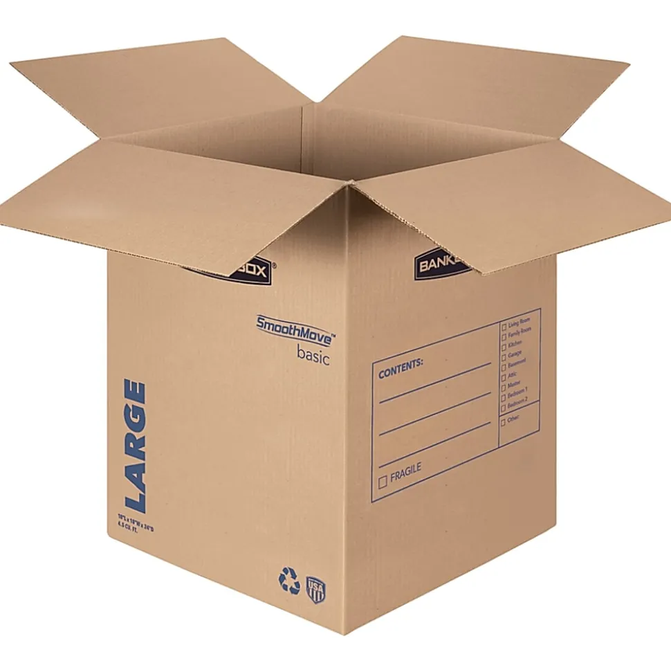 Fellowes® SmoothMove Basic Moving Boxes, 18.3" x 18.3" x 24.8", Kraft/Black, Carton Of 15