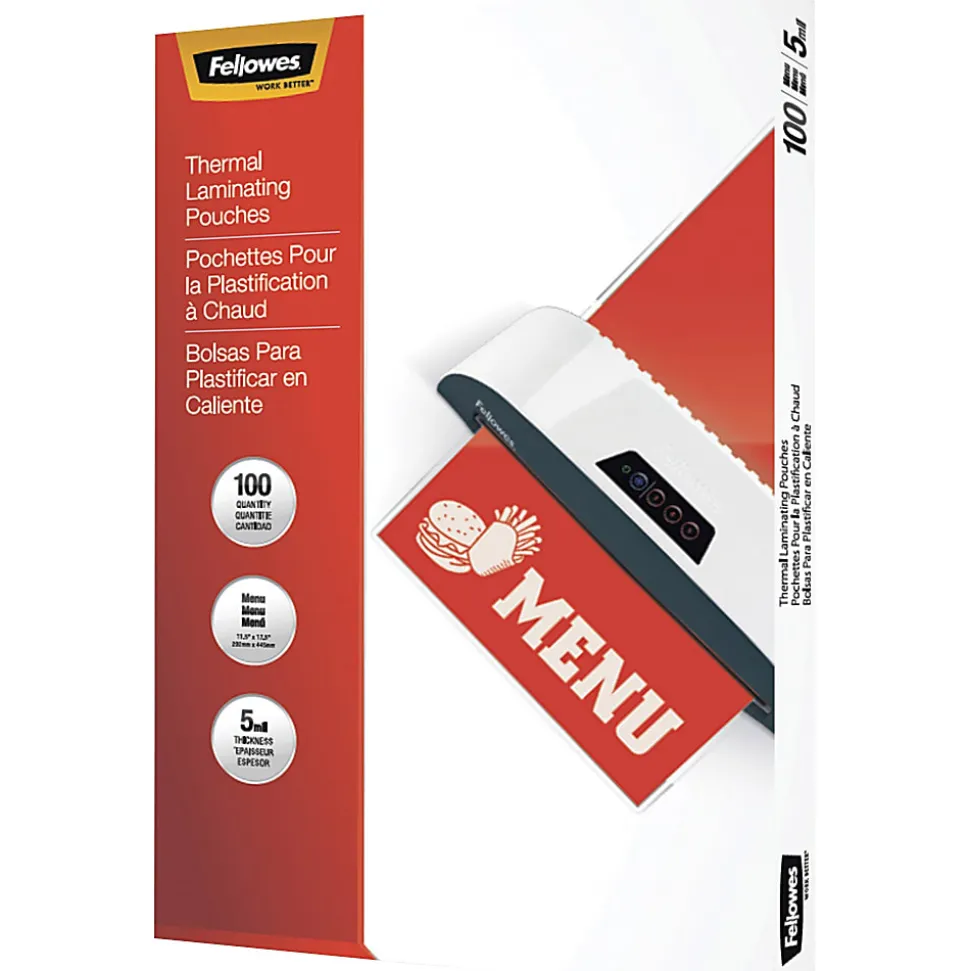 Fellowes® Thermal Laminating Pouches, 17-1/2" x 11-1/2", 5 Mil, Clear, Pack Of 100