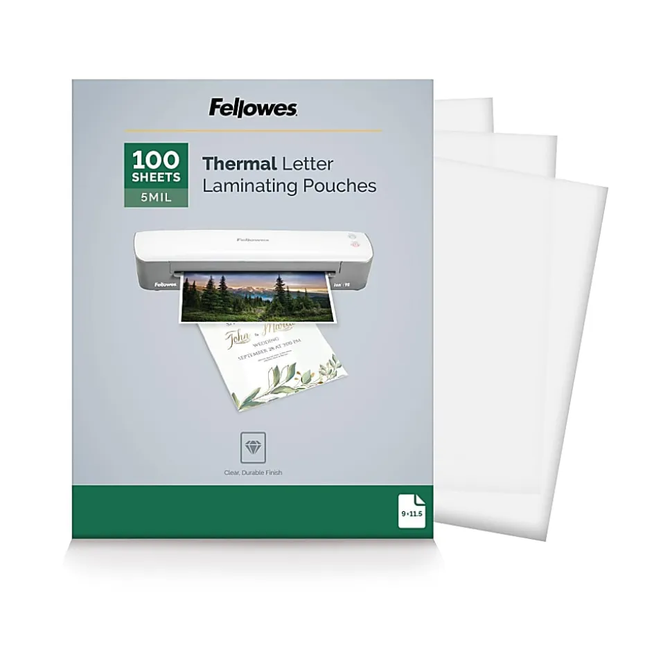 Fellowes® Thermal Laminating Pouches, Letter, 5 mil, 11 1/2" x 9", Clear, Pack Of 100