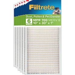 Filtrete™ 10 x 30 x 1 Air Filter, 6 HVAC Filters, MPR 700, MERV 8, Easy on Airflow, Dust, Pollen & Pet Dander, 3 Month AC and Furnace Filters