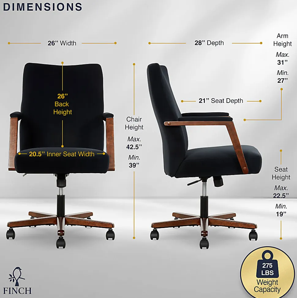 Finch NEO ONE Ergonomic Fabric Hi-Back Executive Office Chair, Black