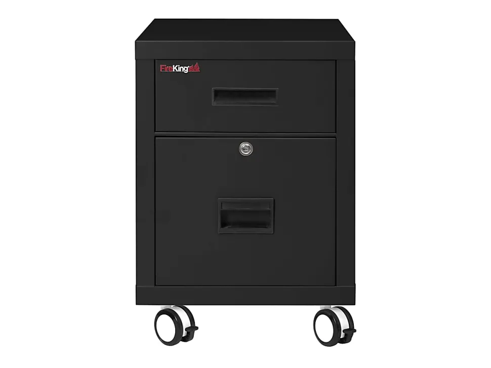 FireKing 18"W Vertical 2-Drawer Mobile Locking Fireproof File Cabinet, Metal, Black, Dock-to-Dock Delivery