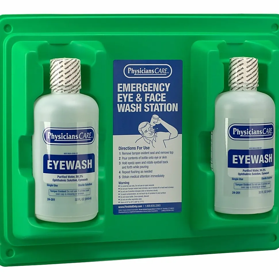 First Aid Only Twin-Bottle Eyewash Station - 1 quart - Clear