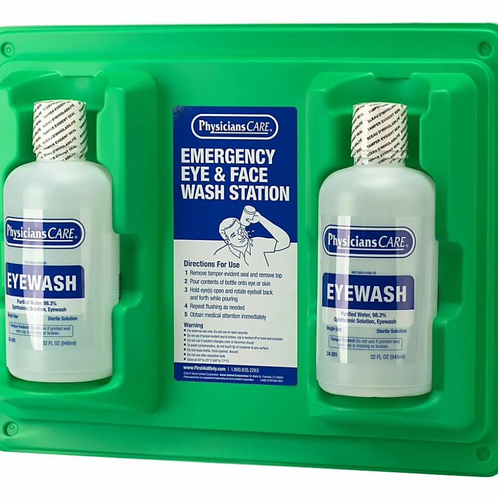 First Aid Only Twin-Bottle Eyewash Station - 1 quart - Clear