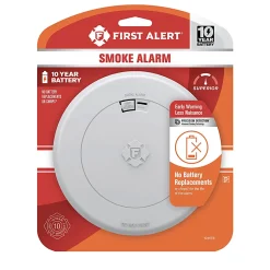 First Alert SM210 Sealed 10-Year-Battery Smoke Alarm With Slim Profile Design, 5-3/16”L x 8-1/2”W x 8-1/2”D, White