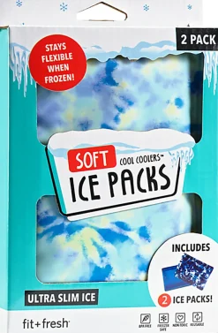 Fit & Fresh Cool Coolers Soft Ice Packs, Aqua Tie-Dye, Set Of 2 Packs