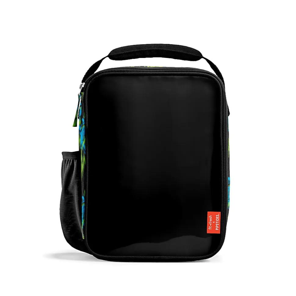Fit & Fresh Pipstickers by Pipsticks DIY Ellis Lunch Bag, 10-1/2”H x 8”W x 4”D, Black Neon Splash