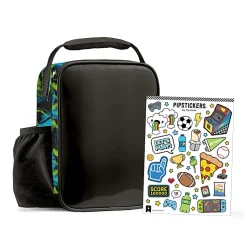 Fit & Fresh Pipstickers by Pipsticks DIY Ellis Lunch Bag, 10-1/2”H x 8”W x 4”D, Black Neon Splash