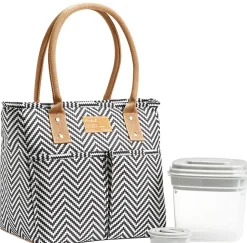 Fit & Fresh Summerton Lunch Bag Basket, 10”H x 6-1/4”W x 10”D, Black/White/Brown