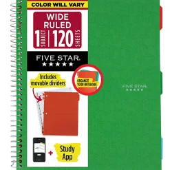 Five Star® Color Coded Notebook Plus Study App, 1 Subject, Wide Ruled, 8