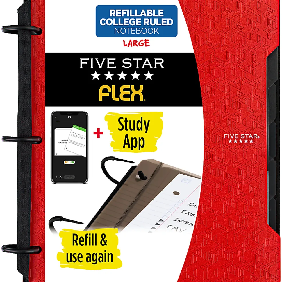Five Star Flex® Refillable Notebook Plus Study App, 60 Sheets, College Ruled, Color Chosen For You