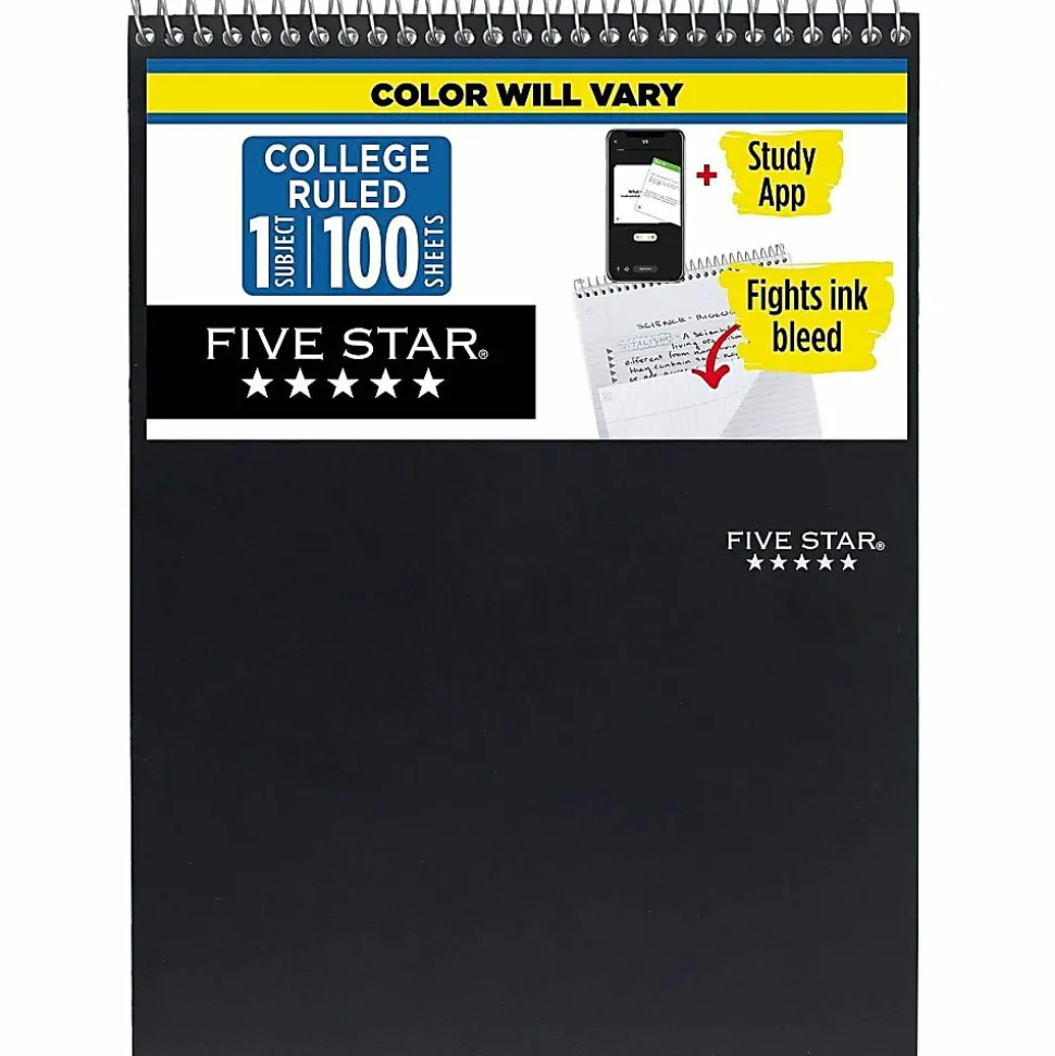 Five Star® Notebook, 10" x 11 1/32", 1 Subject, College Ruled, 100 Sheets, Assorted Colors (No Color Choice)