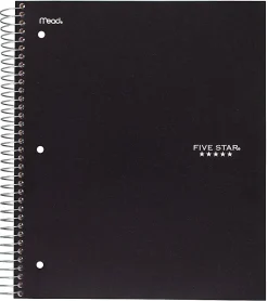 Five StarĀ® Notebook, 8 1/2" x 11", 5 Subjects, College Ruled, 200 Sheets, Assorted Colors (No Color Choice)