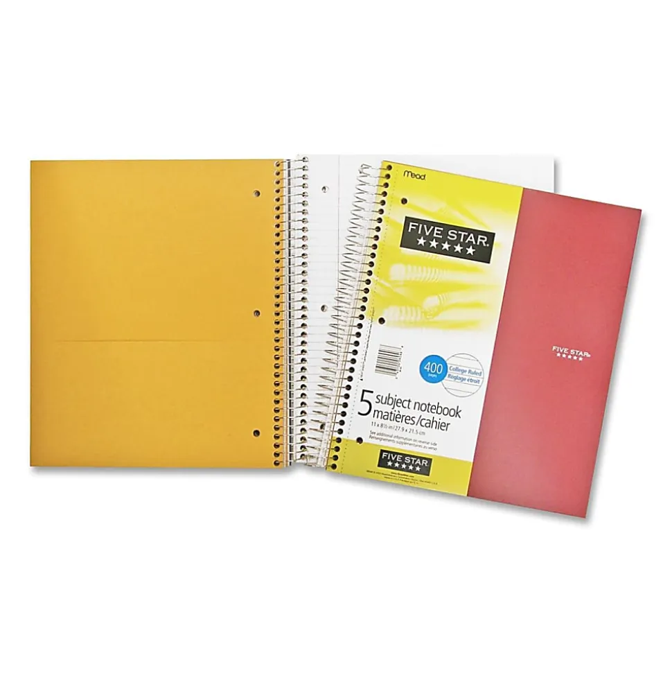 Five Star® Notebook, 8 1/2" x 11", 5 Subjects, College Ruled, 200 Sheets, Assorted Colors (No Color Choice)