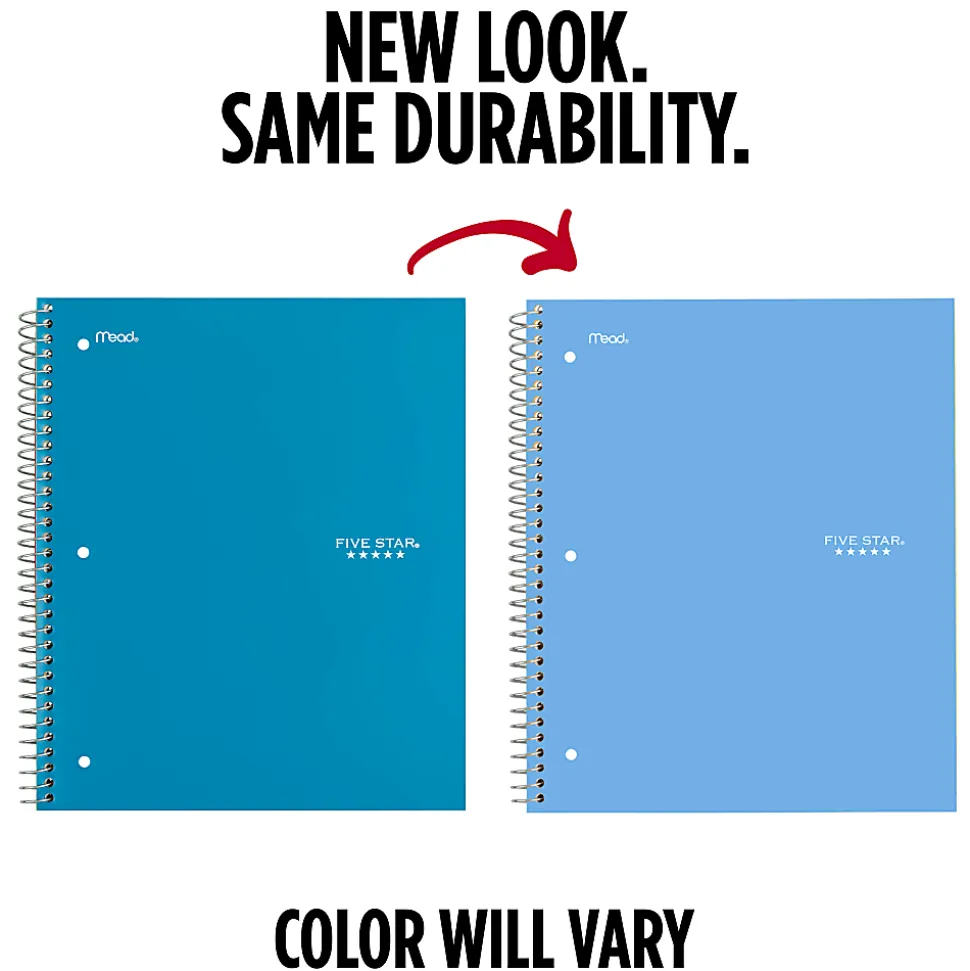 Five Star® Spiral Notebook Plus Study App, 3 Subject, Wide Ruled, 8" x 10 1/2", Sky Blue