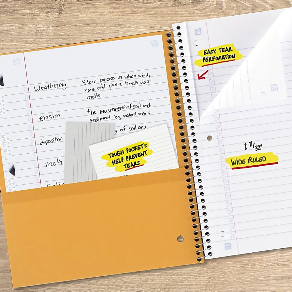 Five Star® Spiral Notebook Plus Study App, 3 Subject, Wide Ruled, 8" x 10 1/2", Sky Blue
