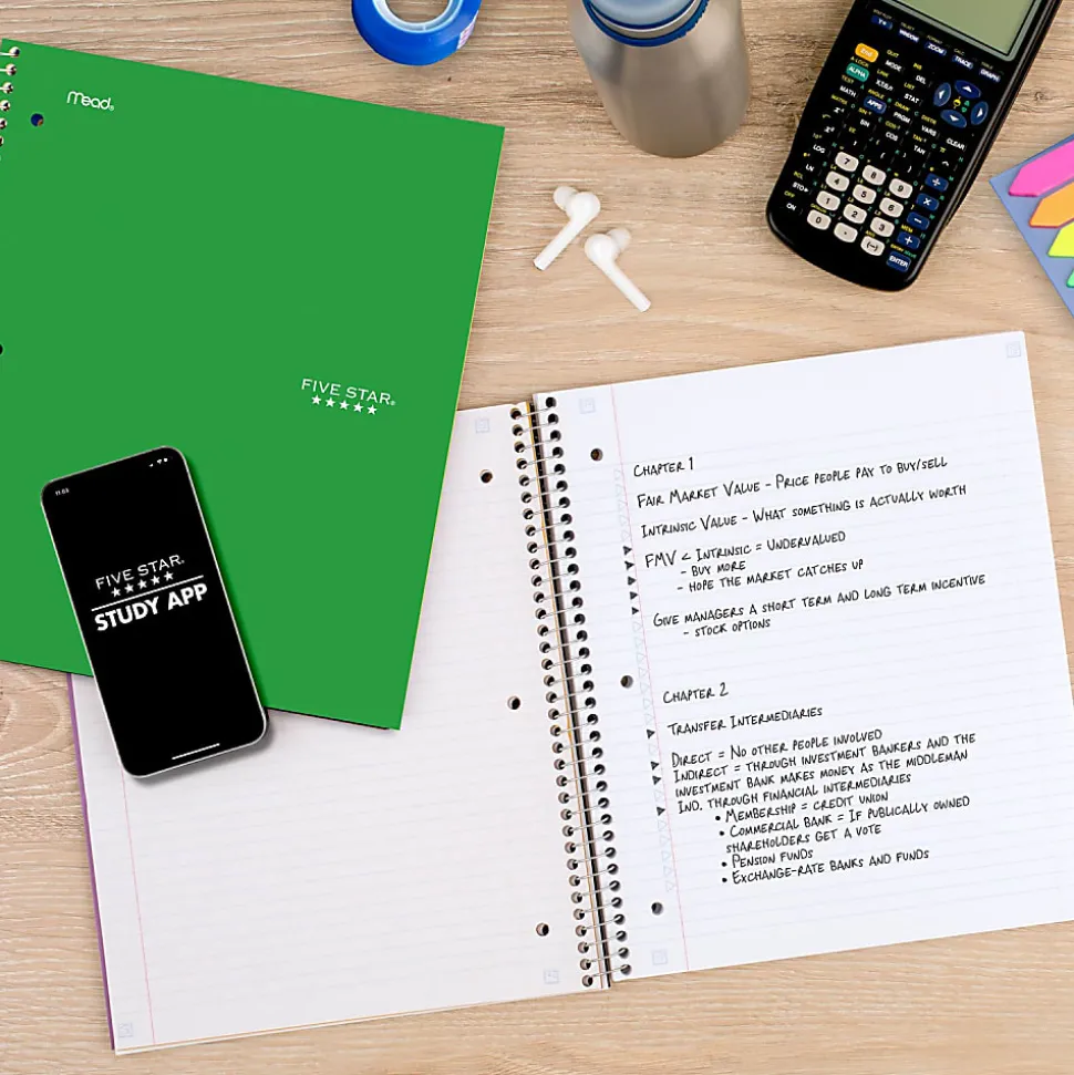 Five Star® Spiral Notebook Plus Study App, 1 Subject, College Ruled, 8 1/2" x 11", Retro Green