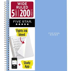 Five Star® Spiral Notebook Plus Study App, 5 Subject, Wide Ruled, 8