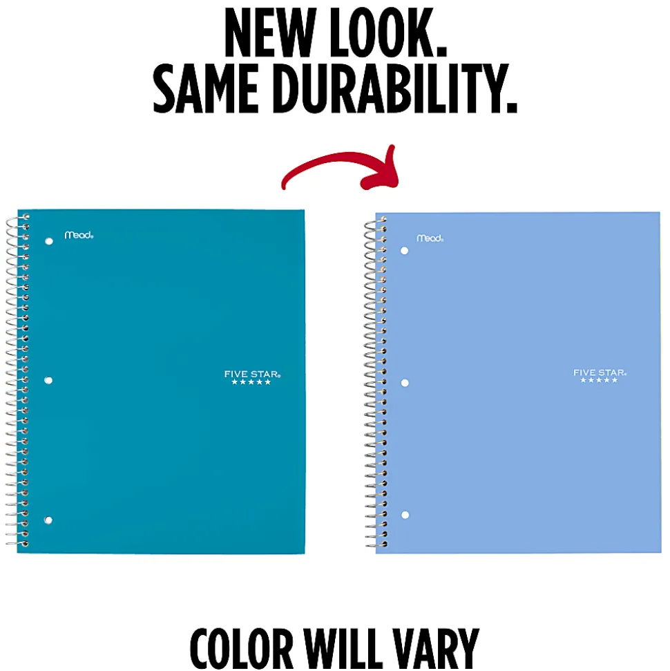 Five Star® Spiral Notebook Plus Study App, 5 Subject, Wide Ruled, 8" x 10 1/2", Sky Blue