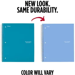 Five StarĀ® Spiral Notebook Plus Study App, 1 Subject, Wide Ruled, 8" x 10 1/2", Sky Blue