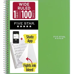 Five Star® Spiral Notebook Plus Study App, 1 Subject, Wide Ruled, 8