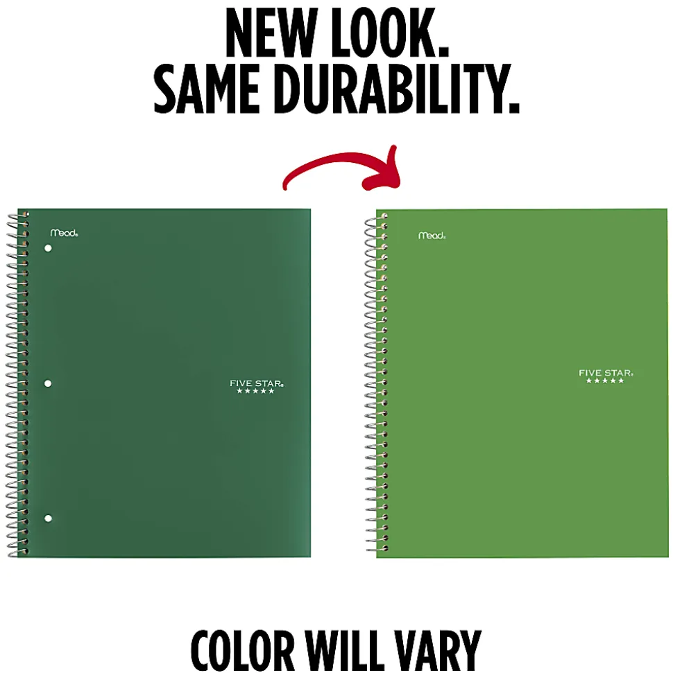 Five Star® Spiral Notebook Plus Study App, 1 Subject, Wide Ruled, 8" x 10 1/2", Retro Green
