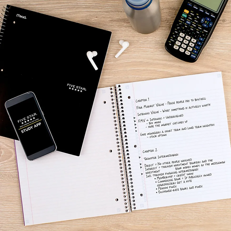 Five Star® Wire-Bound Notebook, 8-1/2" x 11", 5 Subject, College Ruled, 200 Sheets, Black